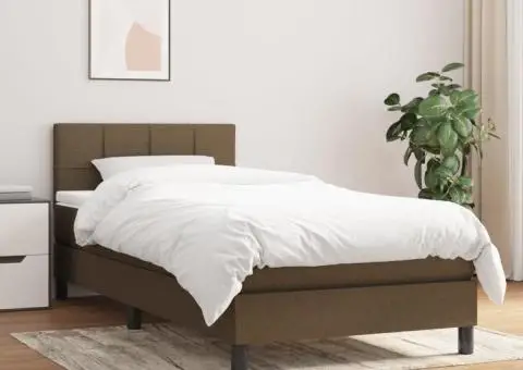 Pat box spring cu saltea, maro închis, 80x200 cm, textil - 1/5