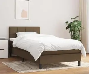 vidaXL Pat box spring cu saltea, maro închis, 80x200 cm, textil