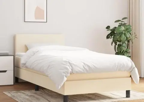 Pat box spring cu saltea, crem, 90x200 cm, textil - 1/5