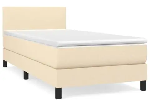 Pat box spring cu saltea, crem, 90x200 cm, textil - 2/5