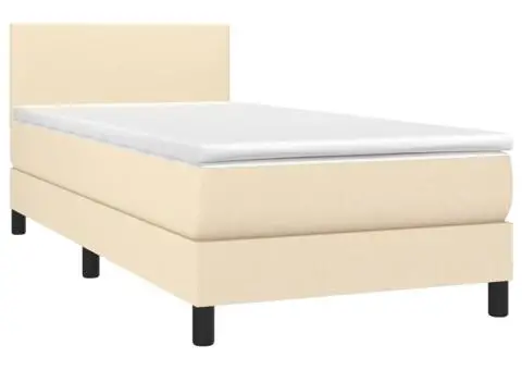 Pat box spring cu saltea, crem, 90x200 cm, textil - 3/5
