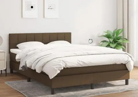 Pat box spring cu saltea, maro închis, 140x200 cm, textil - 1/5