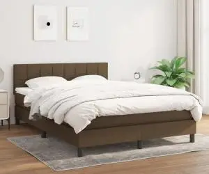 vidaXL Pat box spring cu saltea, maro închis, 140x200 cm, textil