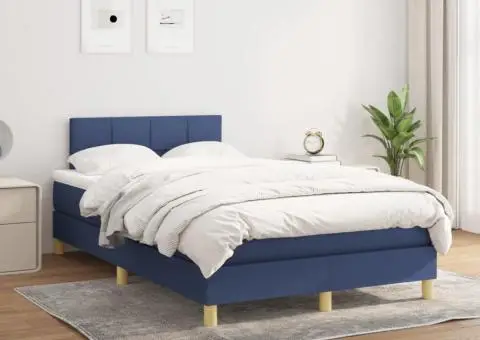 Pat box spring cu saltea, albastru, 120x200 cm, textil - 1/5