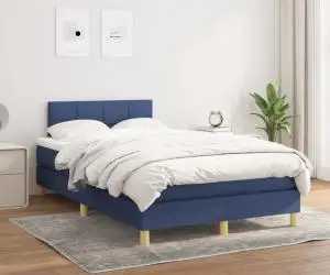 vidaXL Pat box spring cu saltea, albastru, 120x200 cm, textil