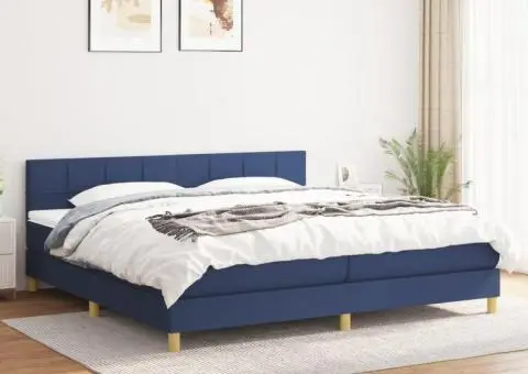 Pat box spring cu saltea, albastru, 200x200 cm, textil - 1/5