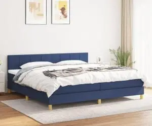 vidaXL Pat box spring cu saltea, albastru, 200x200 cm, textil