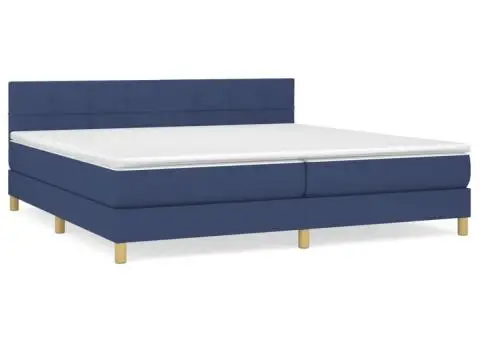 Pat box spring cu saltea, albastru, 200x200 cm, textil - 2/5