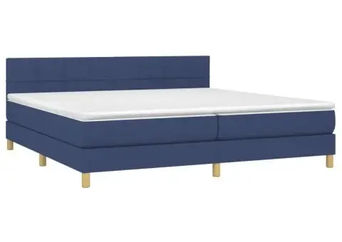 Pat box spring cu saltea, albastru, 200x200 cm, textil - 3/5