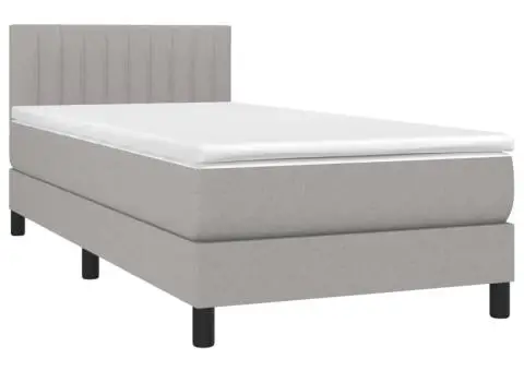 Pat box spring cu saltea, gri deschis, 80x200 cm, textil - 3/5