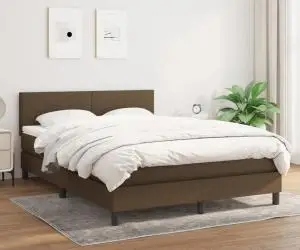 vidaXL Pat continental cu saltea, maro închis, 140x200 cm, textil
