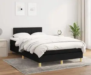 vidaXL Pat box spring cu saltea, negru, 120x200 cm, textil