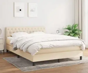 vidaXL Pat continental cu saltea, crem, 140x200 cm, material textil