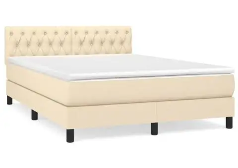 Pat continental cu saltea, crem, 140x200 cm, material textil - 2/5