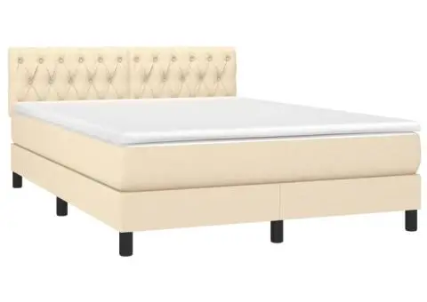 Pat continental cu saltea, crem, 140x200 cm, material textil - 3/5