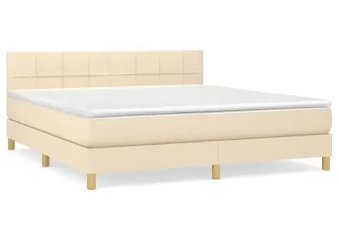Pat box spring cu saltea, crem, 160x200 cm, material textil - 2/5