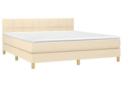 Pat box spring cu saltea, crem, 160x200 cm, material textil - 3/5