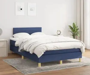 vidaXL Pat box spring cu saltea, albastru, 120x200 cm, textil