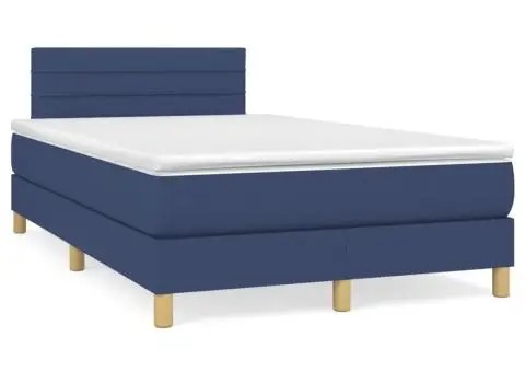 Pat box spring cu saltea, albastru, 120x200 cm, textil - 2/5