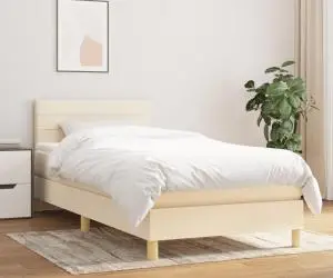 vidaXL Pat box spring cu saltea, crem, 90x200 cm, textil