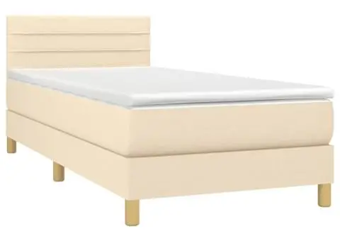 Pat box spring cu saltea, crem, 90x200 cm, textil - 3/5
