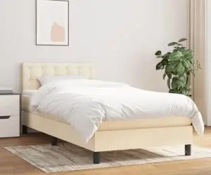 vidaXL Pat box spring cu saltea, crem, 90x190 cm, textil