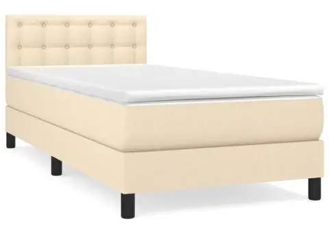 Pat box spring cu saltea, crem, 90x190 cm, textil - 2/5