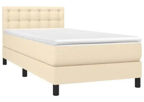 Pat box spring cu saltea, crem, 90x190 cm, textil - 3/5
