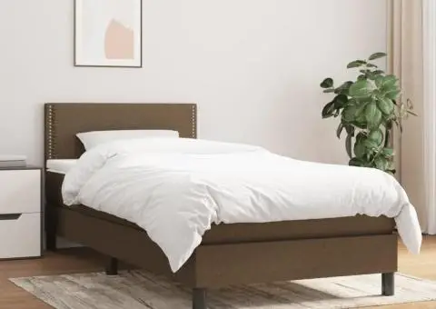 Pat box spring cu saltea, maro închis, 90x190 cm, textil - 1/5