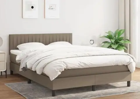 Pat box spring cu saltea, gri taupe, 140x200 cm, textil - 1/5