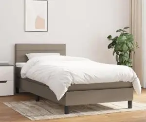 vidaXL Pat box spring cu saltea, gri taupe, 100x200 cm, textil