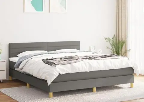 Pat box spring cu saltea, gri închis, 180x200 cm, textil - 1/5