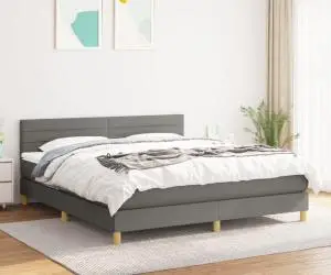 vidaXL Pat box spring cu saltea, gri închis, 180x200 cm, textil