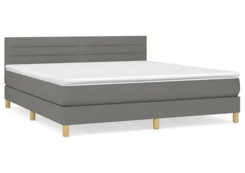 Pat box spring cu saltea, gri închis, 180x200 cm, textil - 2/5