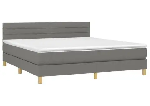 Pat box spring cu saltea, gri închis, 180x200 cm, textil - 3/5