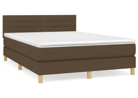 Pat continental cu saltea, maro închis, 140x200 cm, textil - 2/5