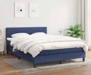 vidaXL Pat continental cu saltea, albastru, 140x200cm, material textil