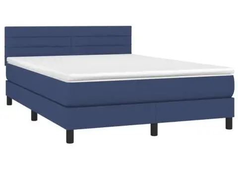 Pat continental cu saltea, albastru, 140x200cm, material textil - 3/5