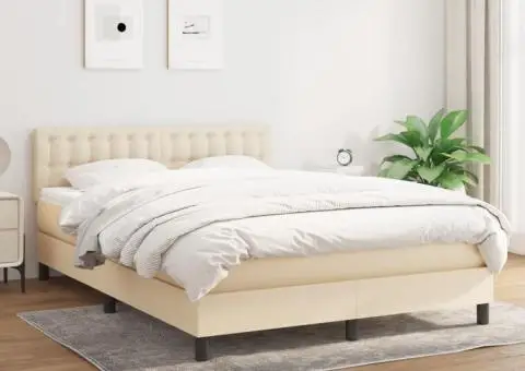 Pat continental cu saltea, crem, 140x200 cm, material textil - 1/5