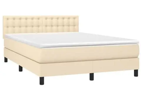 Pat continental cu saltea, crem, 140x200 cm, material textil - 3/5