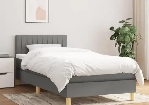 Pat box spring cu saltea, gri închis, 100x200 cm, textil - 1/5