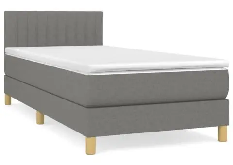 Pat box spring cu saltea, gri închis, 100x200 cm, textil - 2/5