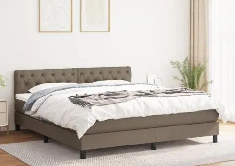 Pat box spring cu saltea, gri taupe, 160x200 cm material textil - 1/5