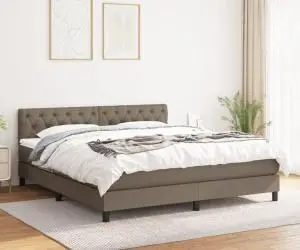 vidaXL Pat box spring cu saltea, gri taupe, 160x200 cm material textil