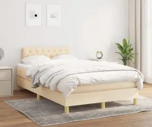 vidaXL Pat box spring cu saltea, crem, 120x200 cm, textil