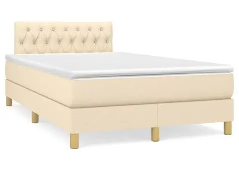 Pat box spring cu saltea, crem, 120x200 cm, textil - 2/5