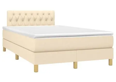 Pat box spring cu saltea, crem, 120x200 cm, textil - 3/5