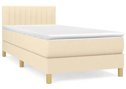 Pat box spring cu saltea, crem, 90x190 cm, textil - 2/5