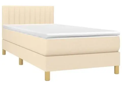 Pat box spring cu saltea, crem, 90x190 cm, textil - 3/5