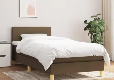 Pat box spring cu saltea, maro închis, 80x200 cm, textil - 1/5